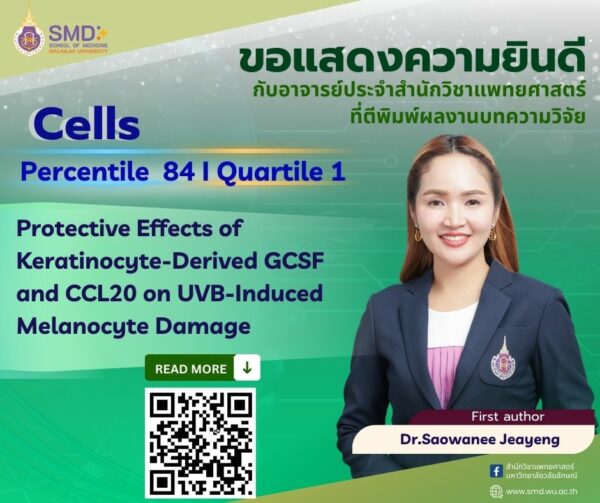 ขอแสดงความยินดีกับ อาจารย์ ดร.เสาวณีย์ เจ๊ะเหยง (First author) อาจารย์ประจำสาขาวิชาวิทยาศาสตร์การแพทย์