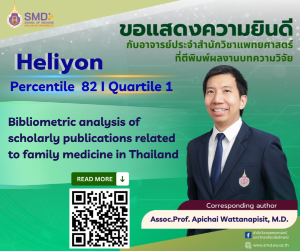 สำนักวิชาแพทยศาสตร์ มหาวิทยาลัยวลัยลักษณ์ ขอแสดงความยินดีกับ รศ.นพ.อภิชัย วรรธนะพิศิษฐ์ ที่ผลงานวิจัยได้รับการตอบรับให้ตีพิมพ์ในวารสาร Heliyon