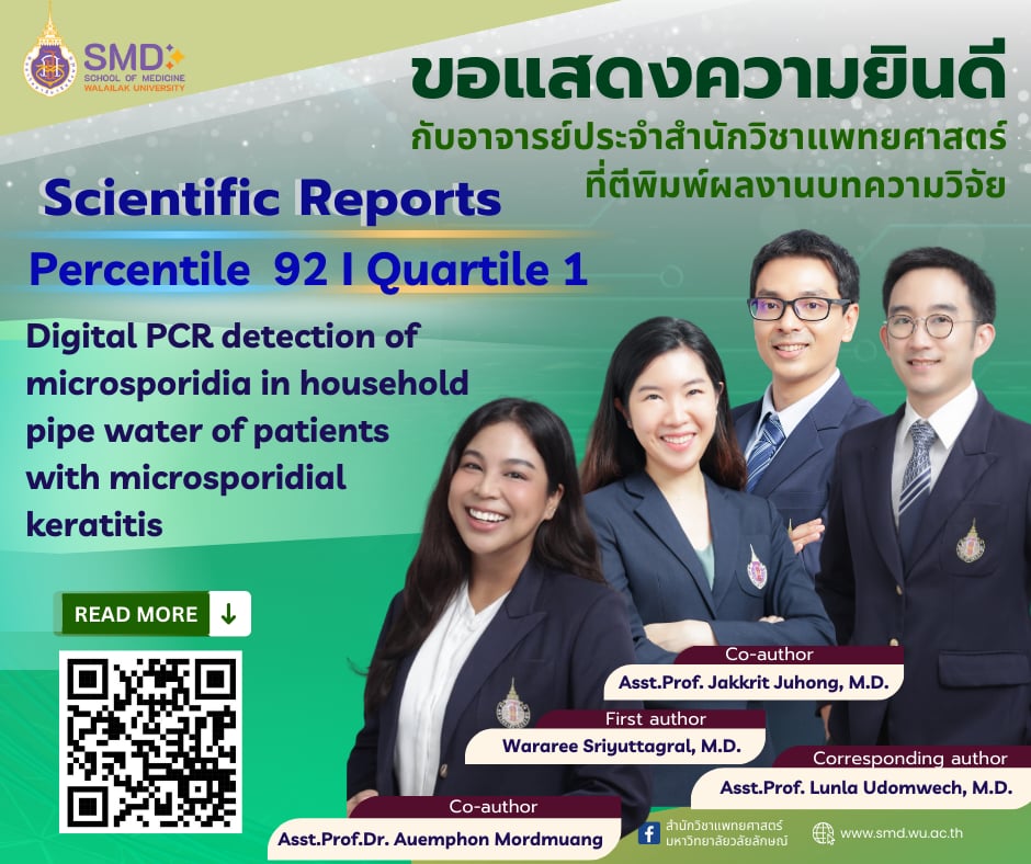 สำนักวิชาแพทยศาสตร์ ม.วลัยลักษณ์ แสดงความยินดีกับคณาจารย์ที่ได้รับการตอบรับให้ตีพิมพ์ผลงานวิจัยในวารสารระดับนานาชาติ ฐานข้อมูล Scopus Q1