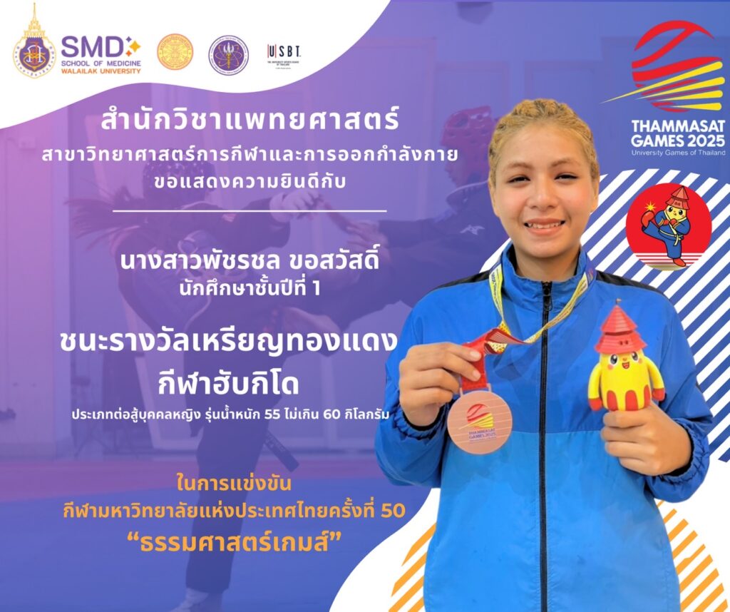 นักศึกษาสำนักวิชาแพทยศาสตร์ คว้า 2 เหรียญทองแดงในการแข่งขันกีฬามหาวิทยาลัยแห่งประเทศไทย ครั้งที่ 50 “ธรรมศาสตร์เกมส์”ระหว่างวันที่ 8 - 18 มกราคม 2568