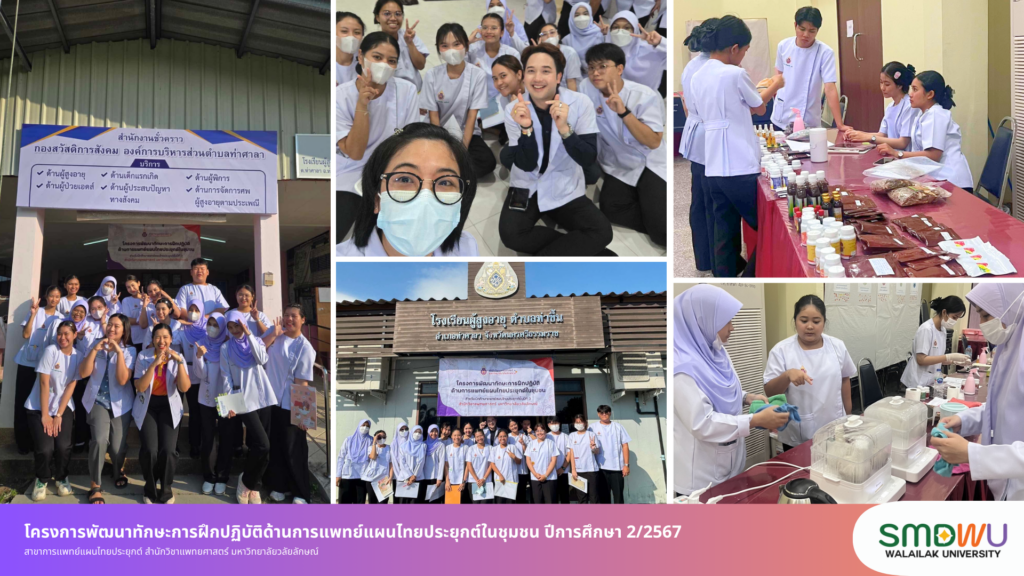 โครงการพัฒนาทักษะการฝึกปฏิบัติด้านการแพทย์แผนไทยประยุกต์ในชุมชน ปีการศึกษา 2/2567 โดยสาขาการเเพทย์แผนไทยประยุกต์ สำนักวิชาแพทยศาสตร์ มหาวิทยาลัยวลัยลักษณ์