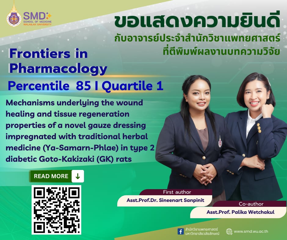 สำนักวิชาแพทยศาสตร์ มหาวิทยาลัยวลัยลักษณ์ ขอแสดงความยินดีกับคณาจารย์ที่ได้รับการตอบรับให้ตีพิมพ์ผลงานวิจัยในวารสารระดับนานาชาติ ฐานข้อมูล Scopus Q1