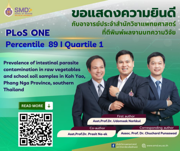 สำนักวิชาแพทยศาสตร์ มหาวิทยาลัยวลัยลักษณ์ ขอแสดงความยินดีกับ ผศ.ดร.อุดมศักดิ์ นาคกุล ผศ.ดร.ประสิทธิ์ นาเอก และ รศ.ดร.ชูชาติ พันธ์สวัสดิ์ ผลงานวิจัยได้รับการตอบรับให้ตีพิมพ์ในวารสาร PLoS ONE
