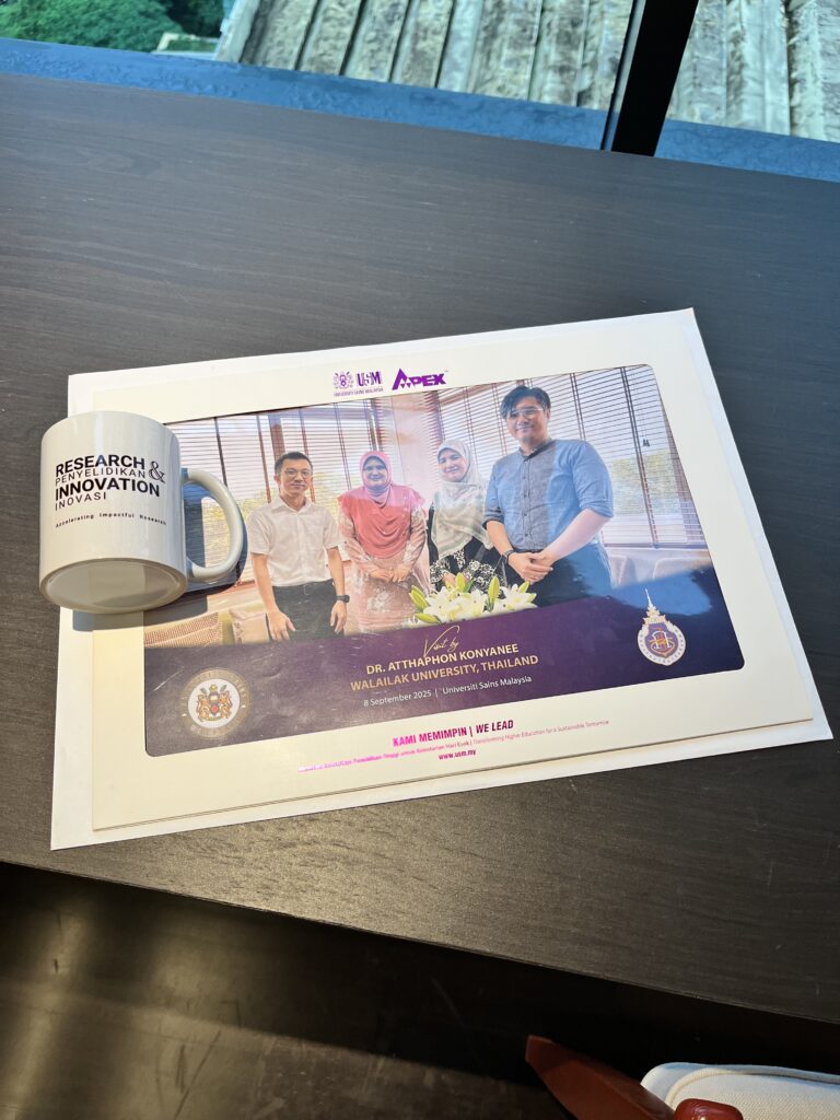 A faculty member from the School of Medicine, Division of Medical Sciences, traveled to Universiti Sains Malaysia to establish international research collaboration