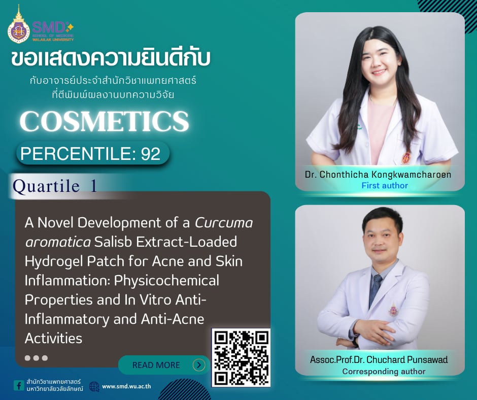 สำนักวิชาแพทยศาสตร์ มวล. แสดงความยินดีกับคณาจารย์ ผลงานวิจัยได้รับการตีพิมพ์ในวารสารระดับนานาชาติ Scopus Q1