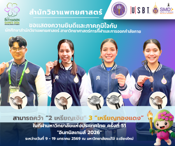 สุดยอด! นักศึกษาสำนักวิชาแพทยศาสตร์ สาขาวิทยาศาสตร์การกีฬาและการออกกำลังกาย ม.วลัยลักษณ์ กวาด 5 เหรียญรางวัล ในศึก “อินทนิลเกมส์”
