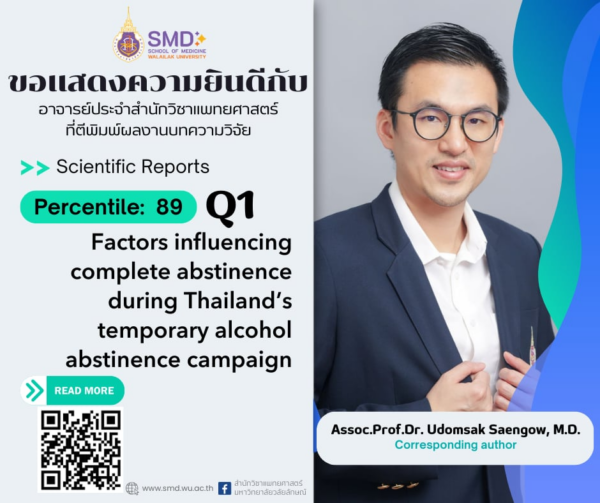 สำนักวิชาแพทยศาสตร์ ม.วลัยลักษณ์ ขอแสดงความยินดีกับ รศ.นพ.ดร.อุดมศักดิ์ แซ่โง้ว ตีพิมพ์วิจัย Scientific Reports Q1