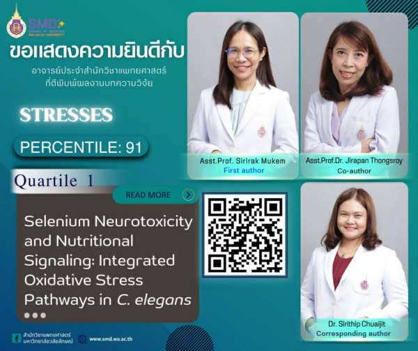 สำนักวิชาแพทยศาสตร์ ม.วลัยลักษณ์ ขอแสดงความยินดีกับ ผศ.สิริรักษ์ มู่เก็ม และคณะ ตีพิมพ์วิจัยใน Stressess Q1