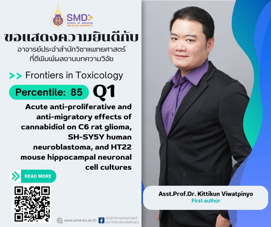 สำนักวิชาแพทยศาสตร์ มวล. ขอแสดงความยินดีกับ ผศ.ดร.กิตติคุณ วิวัฒน์ภิญโญ (First author) ที่ผลงานวิจัยได้การตีพิมพ์ในวารสาร Frontiers in Toxicology