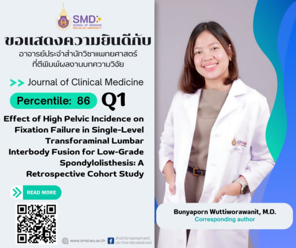 สำนักวิชาแพทยศาสตร์ มวล. ขอแสดงความยินดีกับ อ.พญ.บุณยาพร วุฒิวรวนิชย์ ที่ผลงานวิจัยได้รับการตีพิมพ์ในวารสาร Journal of Clinical Medicine Q1