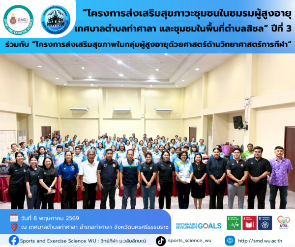 วิทย์กีฬา ม.วลัยลักษณ์ เดินหน้า “โครงการส่งเสริมสุขภาวะชุมชน ปีที่ 3” บูรณาการวิชาการรับใช้สังคม หนุนเป้าหมายการพัฒนาที่ยั่งยืน (SDGs) ณ พื้นที่ท่าศาลาและสิชล
