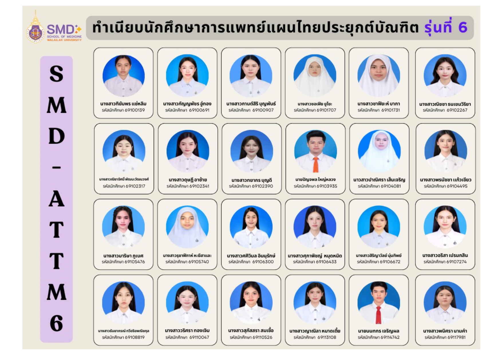 ทำเนียบนักศึกษาการแพทย์แผนไทยประยุกต์รุ่นที่ 6
